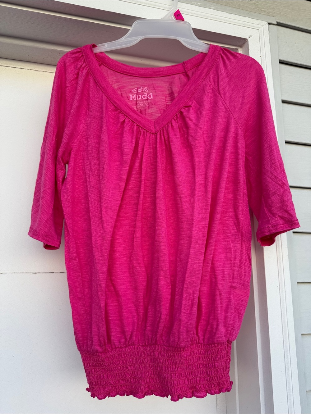 Mudd Bright Pink V-Neck Shirred-Hem Tunic